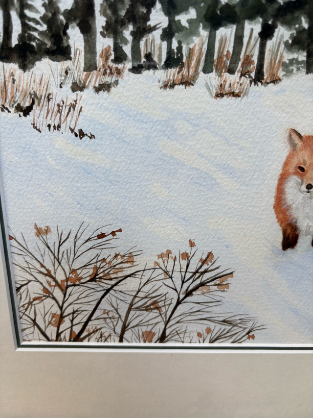 Large Original Fox Watercolour Painting- Winter Landscape in Arts & Collectibles in Oakville / Halton Region - Image 3