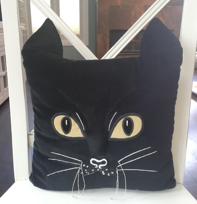 Black Cat Velvet Pottery Barn Throw Pillow with ears & whiskers, View more