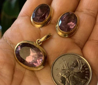 Brand New 14K Yellow Gold Set with Big Natural Amethyst Stones