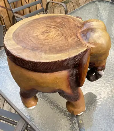 vintage salad wood carved elephant for stool/ plant stand.55”., View more