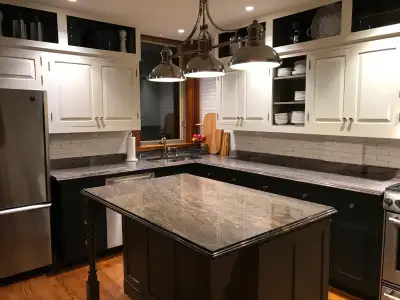 Hi, For sale is my nickel, 3-light kitchen island chandelier. It's a contemporary pendant design fro...