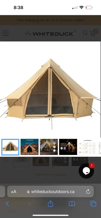 Brand new White Duck Canvas Bell Tent. 13” - in perfect condition. Comes with all the pegs, pole and...