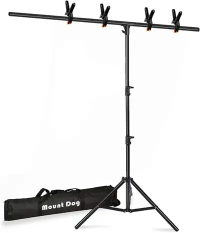 NEW MOUNTDOG T-Shape Photography Backdrop Stand Kit 6.5 x 5ft, Background Support System, 4 Clamps (...