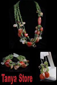 PERIDOT CITRINE CARNELIAN SMOKY QUARTZ JEWELRY SET 