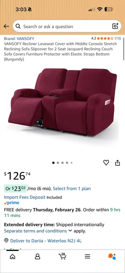 VANSOFY Recliner Loveseat Cover with Console (Burgundy) – NEW, View more
