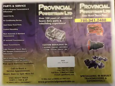 Provincial Powertrain Ltd Used , Rebuilt , New heavy Truck Parts and components Over 25 years in bus...