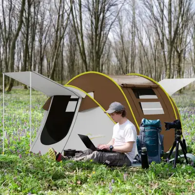 Brand New Outsunny 2-3 Person Pop Up Fold Up Brown Beige Tent, View more