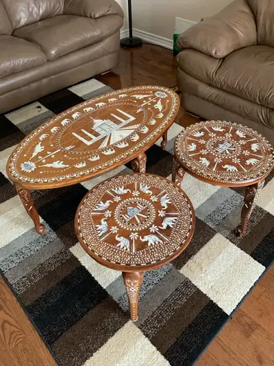 HAND INLAID ELEPHANT TABLES, View more