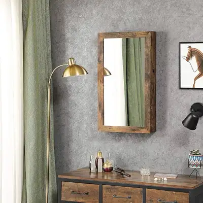 Lockable Jewelry Cabinet Armoire with Mirror, Wall-Mounted Space, View more