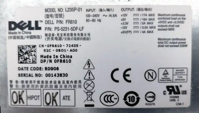 ORIGINAL DELL DESKTOP POWER SUPPLY/BLOC ALIMENTATION FR610 235W in System Components in Laval / North Shore - Image 5