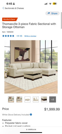 Thomasville 3-piece Fabric Sectional with Storage Ottoman