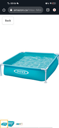 Intex mini frame pool. 121.9 x 121.9 x 30.5 Centimetres.Square.A