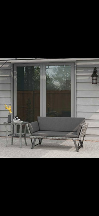 Outsunny Convertible Wicker Loveseat Grey Patio Chaise Lounge