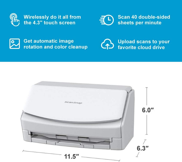 Fujitsu ScanSnap iX1600 Wireless or USB Photo & Receipt Scanner in Printers, Scanners & Fax in Moncton - Image 3