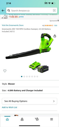 Greenworks 40V 150 MPH Cordless Sweeper, 4.0 AH Battery Included