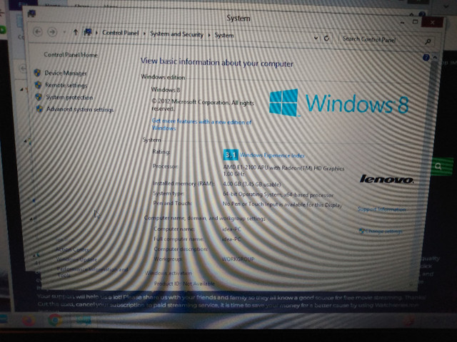 Lenovo laptop windows 8 in Laptops in Saskatoon - Image 3