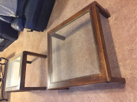 End table. Solid hardwood with glass top.