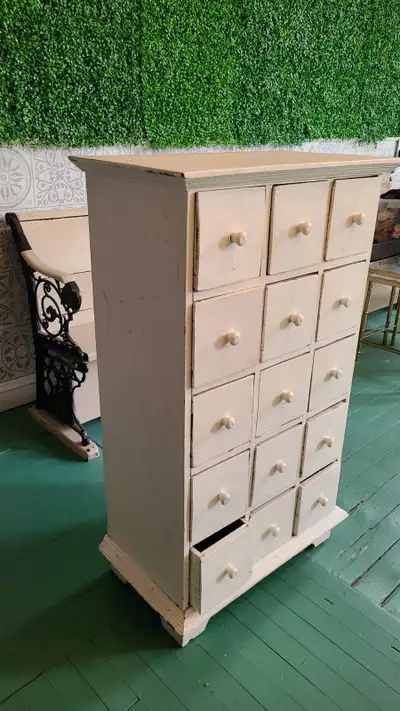 White Wooden Apothecary Cabinet Apothecary Chest & Cabinet, Wooden Medicine Drawer Organizer Solid W...