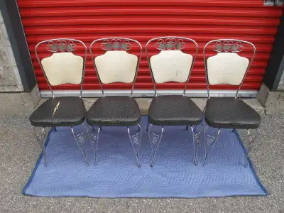 Mcm kitchen dinette set chrome wood Arborite table chairs c1950s, View more