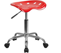 Flash Furniture Vibrant Red Tractor Seat and Chrome Stool, New