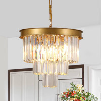 NEW - AXILIXI Gold Crystal Chandelier 16” Ceiling Pendant Light