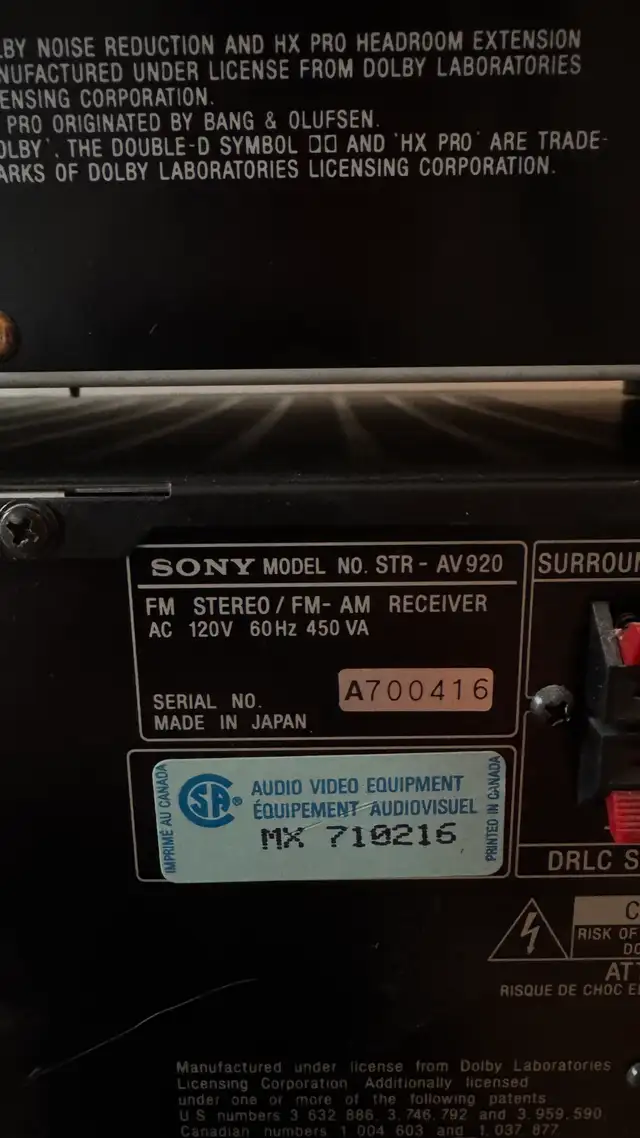 Sony  STR-AV920 Receiver & TC-RX55 Cassette  in Stereo Systems & Home Theatre in City of Toronto - Image 6