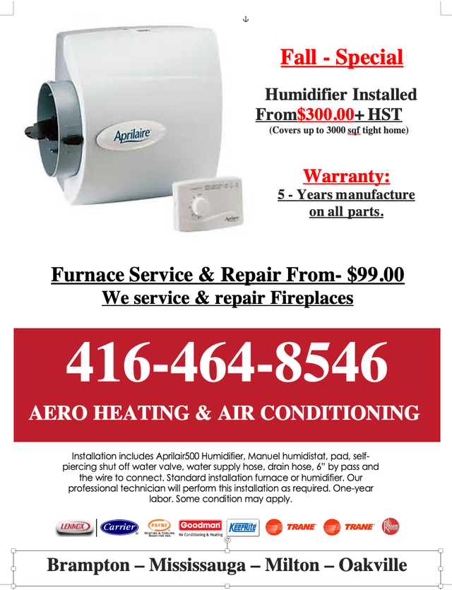 APRILAIRE HUMIDIFIER ( Warranty 5 years ) SALES - SERVICE FROM