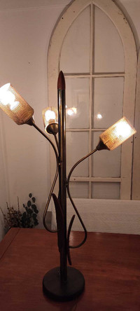 MCM Tulip Style Wood & Brass Colour Metal Lamp