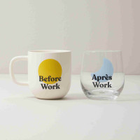BEFORE APRES WORK COFFEE MUG & WINE GLASS SET