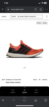 Adidas ultraboost 1.0 solar red size 11.5 fits like 11-11.5