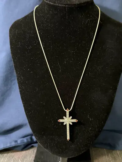 925 Sterling Silver Marcasite Cross Necklace, View more