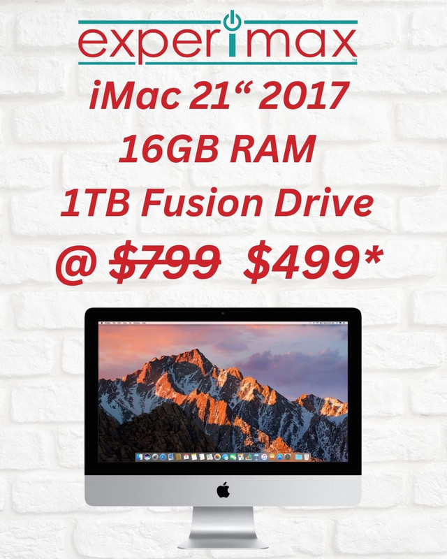 Experimax-iMac 21” 2017 16GB /1 TB -6 Months warranty for $499 in General Electronics in Windsor Region