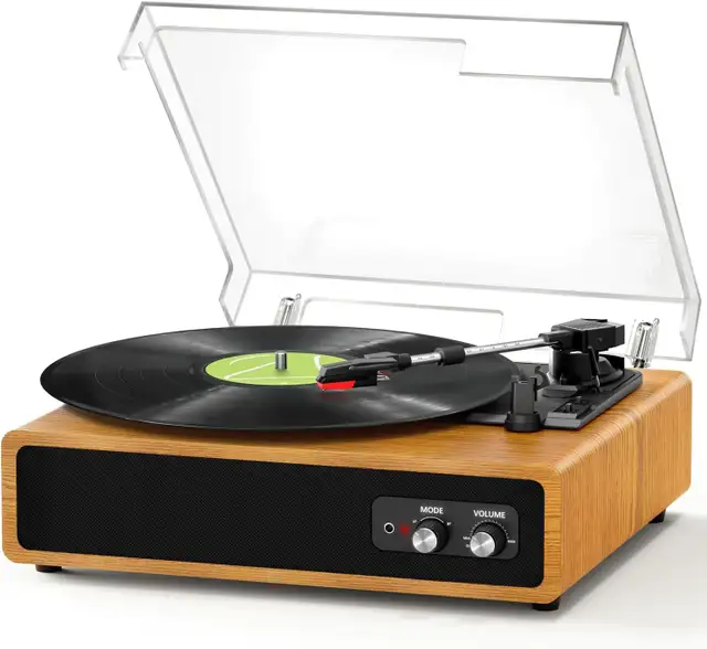 FYDEE Bluetooth Turntable with Built-in Speakers, 3-Speed Vinyl in General Electronics in Mississauga / Peel Region - Image 4