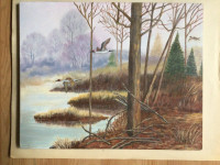 Original Acrylic Painting  P Hurley 1987 landscape Canada goose