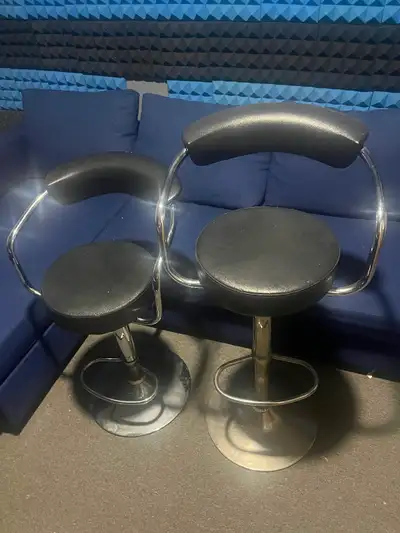 Two adjustable faux leather bar stools/ barber salon chairs, View more
