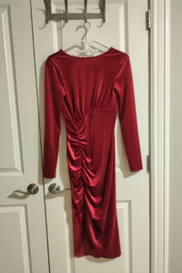 Wine Red Velvet Dress - Small / XS