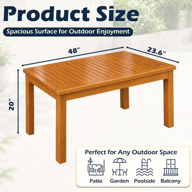 Outdoor Teak Coffee Table, Wooden Patio Coffee Table in Dining Tables & Sets in Oakville / Halton Region - Image 7