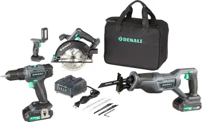 Denali by SKIL 8 pc set NEW IN BOX 20V Cordless Drill, Reciprocating & Circular Saw, Work Light With...