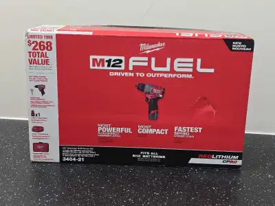 Milwaukee M12 Fuel Hammer Drill, Battery, Charger and Case, View more