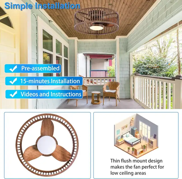 Coolbull 20" Farmhouse Flush Mount Ceiling Fan – LED Lights, Rem in Indoor Lighting & Fans in Mississauga / Peel Region - Image 5