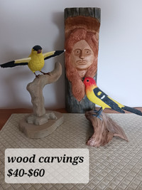 WOOD CARVED Sculptures: BIRDS, WOOD SPIRIT:   WESTERN TANAGER, s