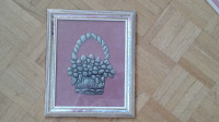 VINTAGE  HAND MADE PEWTER PICTURE IN WOOD FRAME