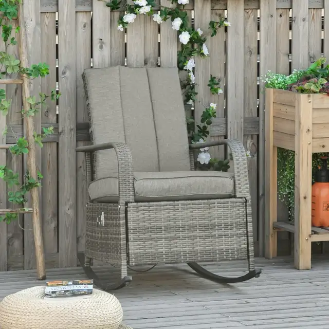 Outdoor Wicker Rocking Chair, Patio PE Rattan Recliner Chair in Chairs & Recliners in Markham / York Region - Image 2