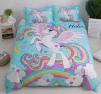 Modern Duvet Cover Set + 2 Pillowcases Rainbow Unicorn, Queen