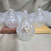 3 Beautiful Vintage 4" Glass Pear Lidded Trinket Dishes