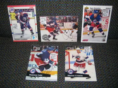 Autographed Jets cards- Phil Housley Signed $ 6.50 Fredrik Olausson Signed $ 5.50 Teppo Numminen Sig...