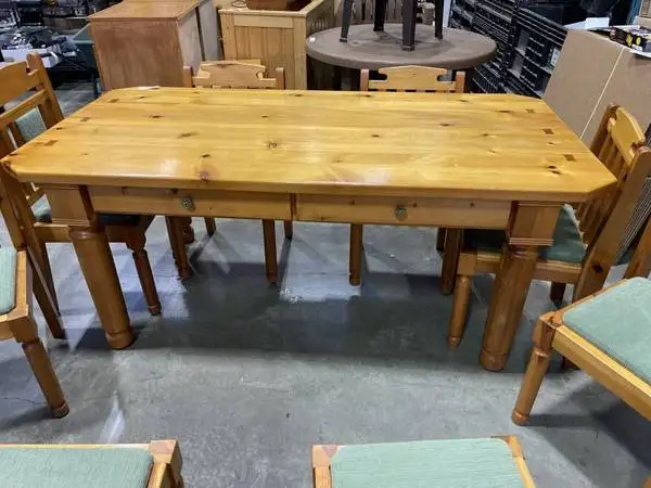 SOLID PINE DINING TABLE WITH STORAGE + 8 CHAIRS in Dining Tables & Sets in Delta/Surrey/Langley - Image 2