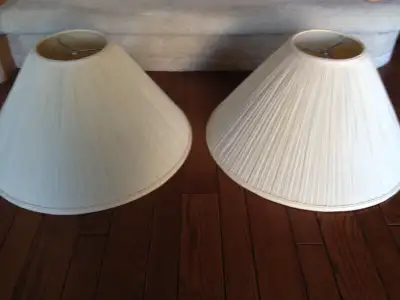 2 CREAM PLEATED LAMP SHADES $5.00 EACH, View more