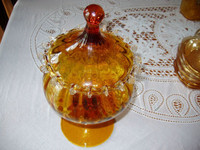 Large amber glass compote with lid