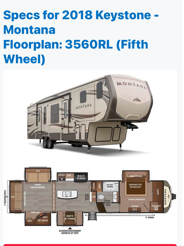 2018 Keystone Montana 3560RL 5th Wheel RV in RVs & Motorhomes in Chilliwack